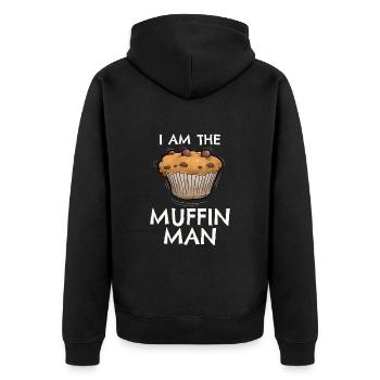 Ich bin der Muffin Mann - Unisex Premium Bio Zip Hoodie - Schwarz - Hinten - Nico (187cm)