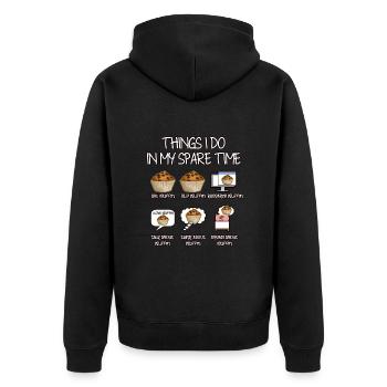 Dinge, die ich in meiner Freizeit mache Muffin - Unisex Premium Bio Zip Hoodie - Schwarz - Hinten - Nico (187cm)