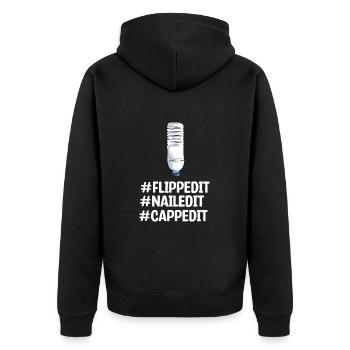 Water Bottle Flipping Flaschendrehen - Unisex Premium Bio Zip Hoodie - Schwarz - Hinten - Nico (187cm)