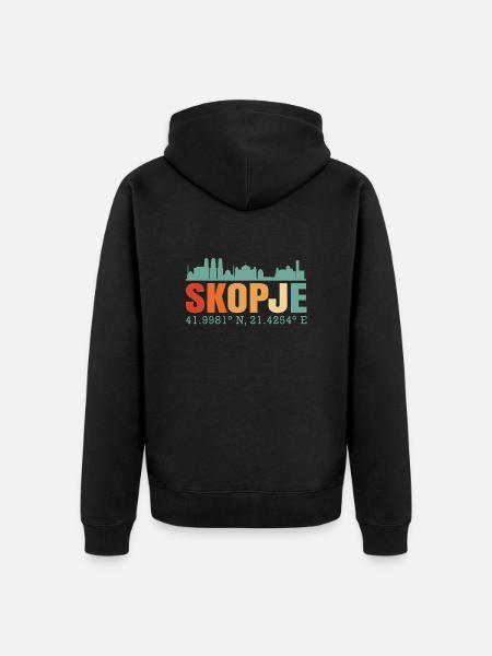 Skopje Macedonia Skyline - Unisex Premium Organic Zip Hoodie - black