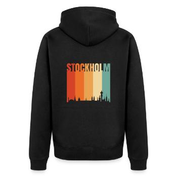 Stockholm Schweden Skyline - Unisex Premium Bio Zip Hoodie - Schwarz - Hinten - Nico (187cm)