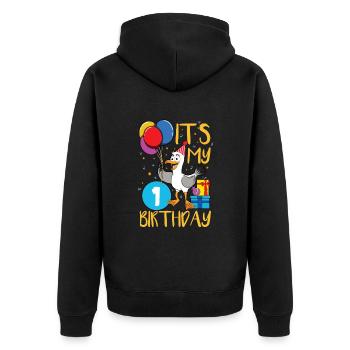 1. Geburtstag - Unisex Premium Bio Zip Hoodie - Schwarz - Hinten - Nico (187cm)
