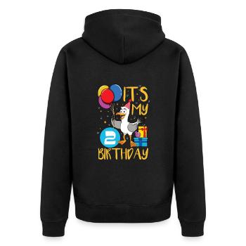 2. Geburtstag - Unisex Premium Bio Zip Hoodie - Schwarz - Hinten - Nico (187cm)