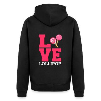 Lollipop Bonbon Süßes Geschenk - Unisex Premium Bio Zip Hoodie - Schwarz - Hinten - Nico (187cm)