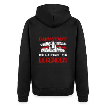 Darmstadt Der Geburtsort Von Legenden - Unisex Premium Bio Zip Hoodie - Schwarz - Hinten - Nico (187cm)