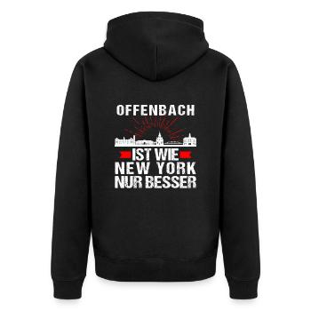 Offenbach Ist Wie New York Nur Besser - Unisex Premium Bio Zip Hoodie - Schwarz - Hinten - Nico (187cm)