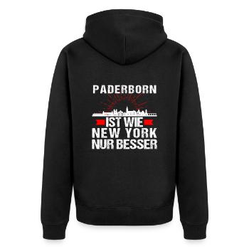 Paderborn Ist Wie New York Nur Besser - Unisex Premium Bio Zip Hoodie - Schwarz - Hinten - Nico (187cm)