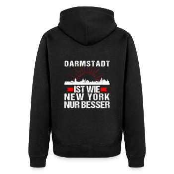 Darmstadt Ist Wie New York Nur Besser - Unisex Premium Bio Zip Hoodie - Schwarz - Hinten - Nico (187cm)