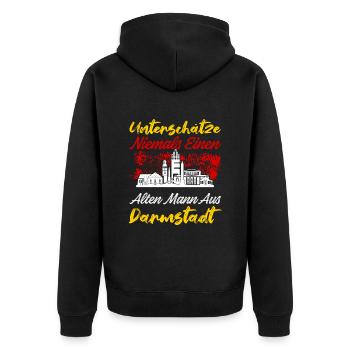 Unterschätze Niemals Einen Alten Mann Aus Darmstad - Unisex Premium Bio Zip Hoodie - Schwarz - Hinten - Nico (187cm)