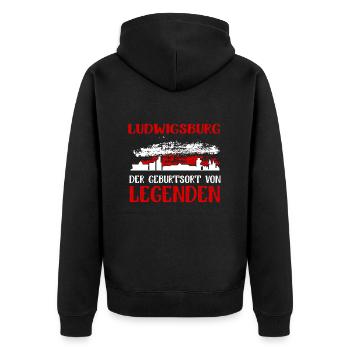 Ludwigsburg Der Geburtsort Von Legenden - Unisex Premium Bio Zip Hoodie - Schwarz - Hinten - Nico (187cm)
