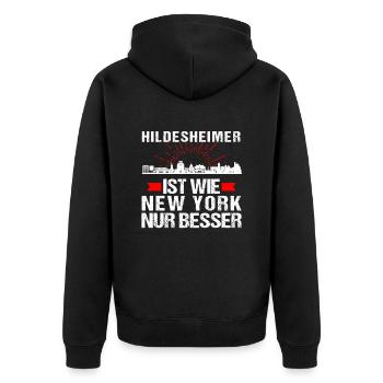 Hildesheim Ist Wie New York Nur Besser - Unisex Premium Bio Zip Hoodie - Schwarz - Hinten - Nico (187cm)