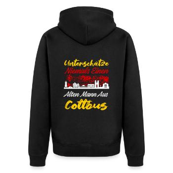 Unterschätze Niemals Einen Alten Mann Aus Cottbus - Unisex Premium Bio Zip Hoodie - Schwarz - Hinten - Nico (187cm)
