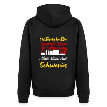 Unterschätze Niemals Einen Alten Mann Aus Schwerin - Unisex Premium Bio Zip Hoodie - Schwarz - Hinten - Nico (187cm)