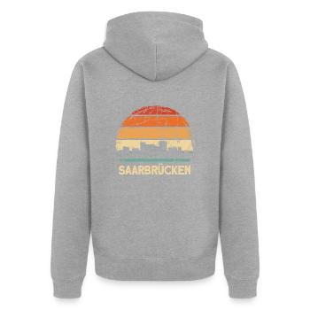 Saarbrücken Skyline - Unisex Premium Bio Zip Hoodie - Grau meliert - Hinten - Nico (187cm)