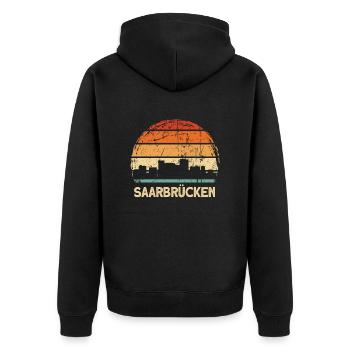 Saarbrücken Skyline - Unisex Premium Bio Zip Hoodie - Schwarz - Hinten - Nico (187cm)