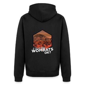 Wombat Wombats Plumbeutler Gift - Unisex Premium Organic Zip Hoodie - black - Back - Nico (187cm)