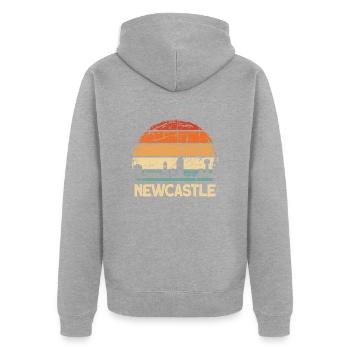 Newcastle - Unisex Premium Organic Zip Hoodie - heather grey - Back - Nico (187cm)