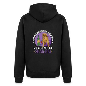 Chinese Shar Pei - Unisex Premium Bio Zip Hoodie - Schwarz - Hinten - Nico (187cm)