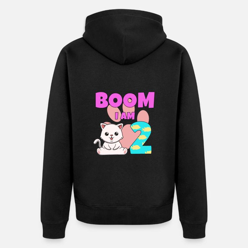 Chat 2ème anniversaire - Veste à capuche bio Premium Unisexe - noir