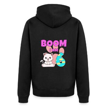 6th birthday cat - Unisex Premium Organic Zip Hoodie - black - Back - Nico (187cm)