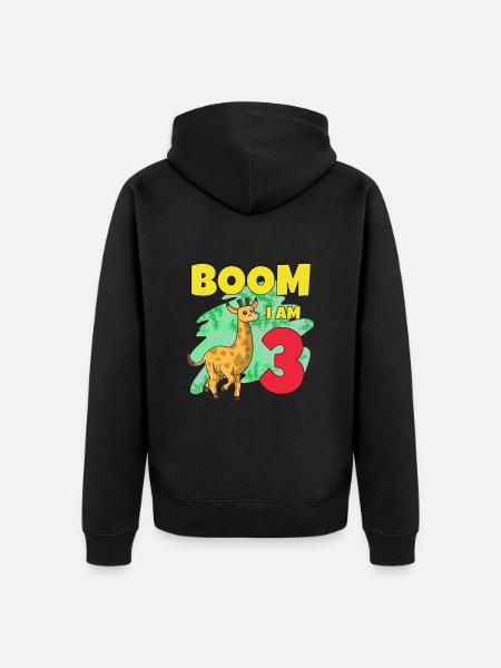 3rd birthday giraffe - Unisex Premium Organic Zip Hoodie - black