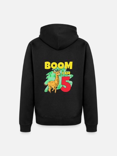 5th birthday giraffe - Unisex Premium Organic Zip Hoodie - black