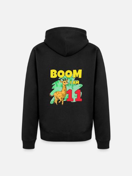 11th birthday giraffe - Unisex Premium Organic Zip Hoodie - black