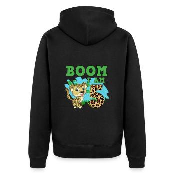 5. Geburtstag Leopard - Unisex Premium Bio Zip Hoodie - Schwarz - Hinten - Nico (187cm)