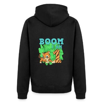 1. Geburtstag - Unisex Premium Bio Zip Hoodie - Schwarz - Hinten - Nico (187cm)
