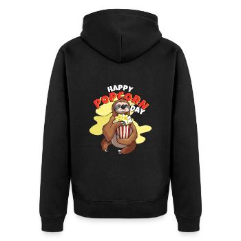 Happy Popcorn Day Faultier Popcorn - Unisex Premium Bio Zip Hoodie - Schwarz - Hinten - Nico (187cm)