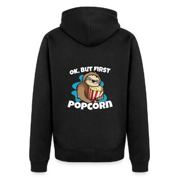 Ok, aber zuerst Popcorn Faultier Popcorn - Unisex Premium Bio Zip Hoodie - Schwarz - Hinten - Nico (187cm)