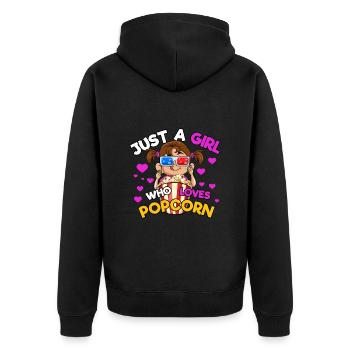 Nur ein Mädchen, das Popcorn liebt - Unisex Premium Bio Zip Hoodie - Schwarz - Hinten - Nico (187cm)