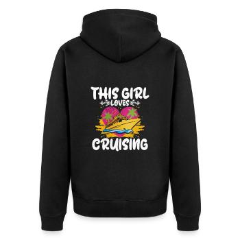 Kreuzfahrt - Unisex Premium Bio Zip Hoodie - Schwarz - Hinten - Nico (187cm)