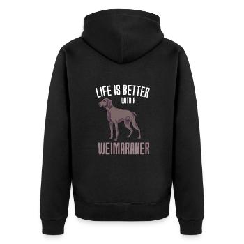 Weimaraner - Unisex Premium Bio Zip Hoodie - Schwarz - Hinten - Nico (187cm)