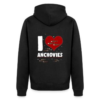 Sardellen Fische Sardinien Geschenk - Unisex Premium Bio Zip Hoodie - Schwarz - Hinten - Nico (187cm)