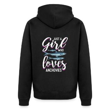 Sardellen Fische Sardinien Geschenk - Unisex Premium Bio Zip Hoodie - Schwarz - Hinten - Nico (187cm)