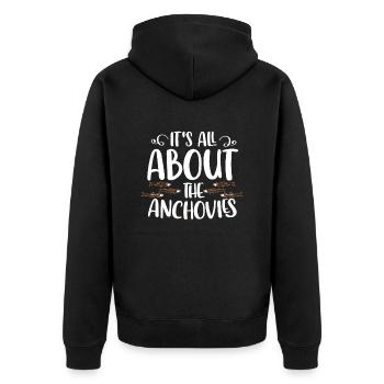 Sardellen Fische Sardinien Geschenk - Unisex Premium Bio Zip Hoodie - Schwarz - Hinten - Nico (187cm)