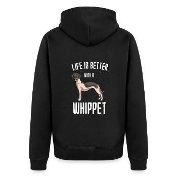 Whippet - Unisex Premium Bio Zip Hoodie - Schwarz - Hinten - Nico (187cm)