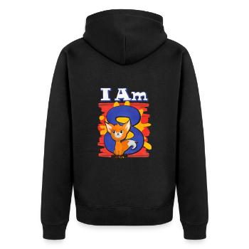 Ich Bin 8 Fuchs - Unisex Premium Bio Zip Hoodie - Schwarz - Hinten - Nico (187cm)