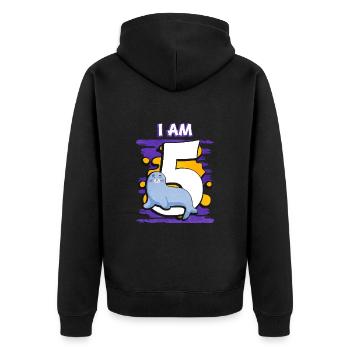 Ich Bin 5 Robbe - Unisex Premium Bio Zip Hoodie - Schwarz - Hinten - Nico (187cm)