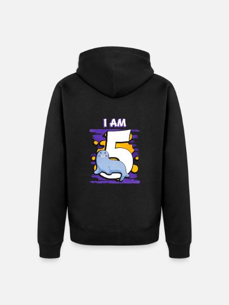 Ich Bin 5 Robbe - Unisex Premium Bio Zip Hoodie - Schwarz