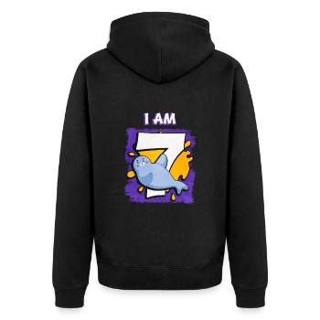 Ich Bin 7 Robbe - Unisex Premium Bio Zip Hoodie - Schwarz - Hinten - Nico (187cm)