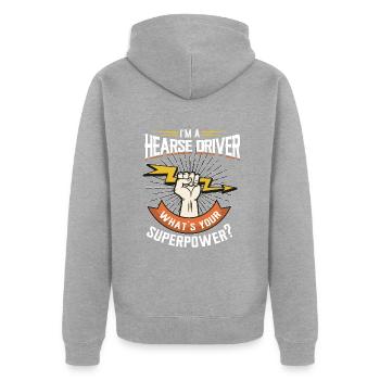 Ich bin ein Leichenwagenfahrer , was ist Ihre Supe - Unisex Premium Bio Zip Hoodie - Grau meliert - Hinten - Nico (187cm)