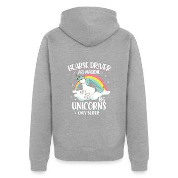 Leichenwagenfahrer sind magisch wie nur Einhörner - Unisex Premium Bio Zip Hoodie - Grau meliert - Hinten - Nico (187cm)