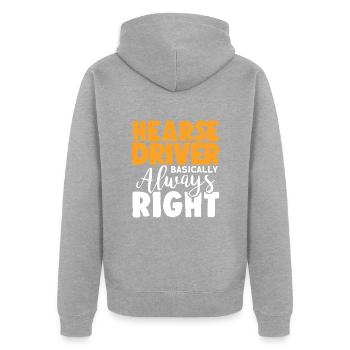 Leichenwagenfahrer haben im Grunde immer Recht - Unisex Premium Bio Zip Hoodie - Grau meliert - Hinten - Nico (187cm)