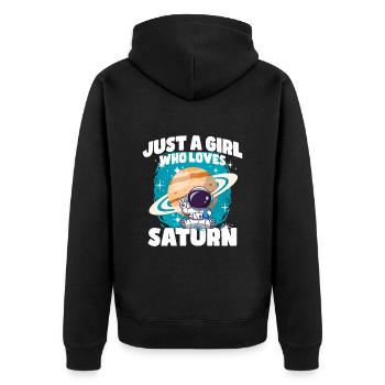 Mädchen Saturn Geschenk - Unisex Premium Bio Zip Hoodie - Schwarz - Hinten - Nico (187cm)