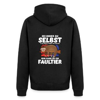 Lustiges Faultier Outfit - Unisex Premium Bio Zip Hoodie - Schwarz - Hinten - Nico (187cm)