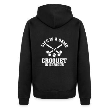 Croquet - Unisex Premium Organic Zip Hoodie - black - Back - Nico (187cm)