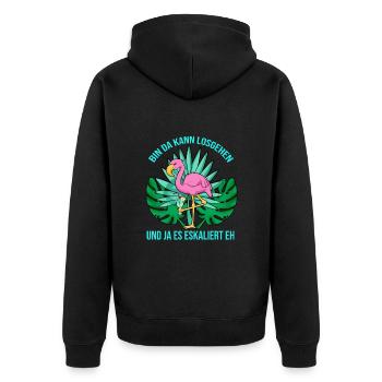 Bin Da Kann Losgehen Und Ja Es Eskaliert Eh - Unisex Premium Bio Zip Hoodie - Schwarz - Hinten - Nico (187cm)