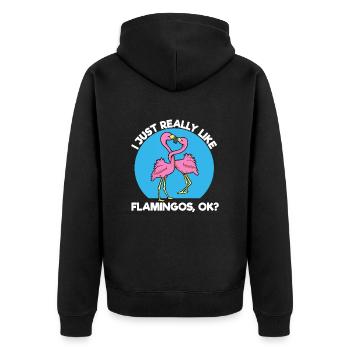 Flamingo Lustig Party Geschenk - Unisex Premium Bio Zip Hoodie - Schwarz - Hinten - Nico (187cm)